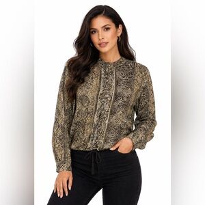 Vintage Xriss Xross Silk Snake Print Blouse XS Animal Print Top